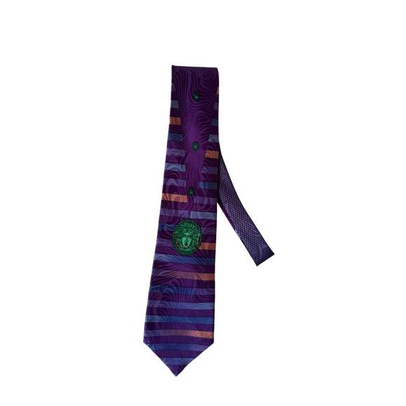 Vintage Gianni Versace Silk Necktie 90s Medusa Logo Purple Spain Designer Tie - Picture 1 of 5